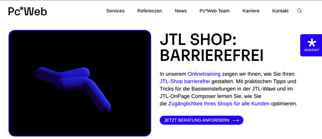 JT SHOP Barrierefrei (Screenshot von der pcweb Website)