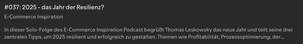 textausschnitt der e-commerce inspiration podcast beschreibung der folge 37